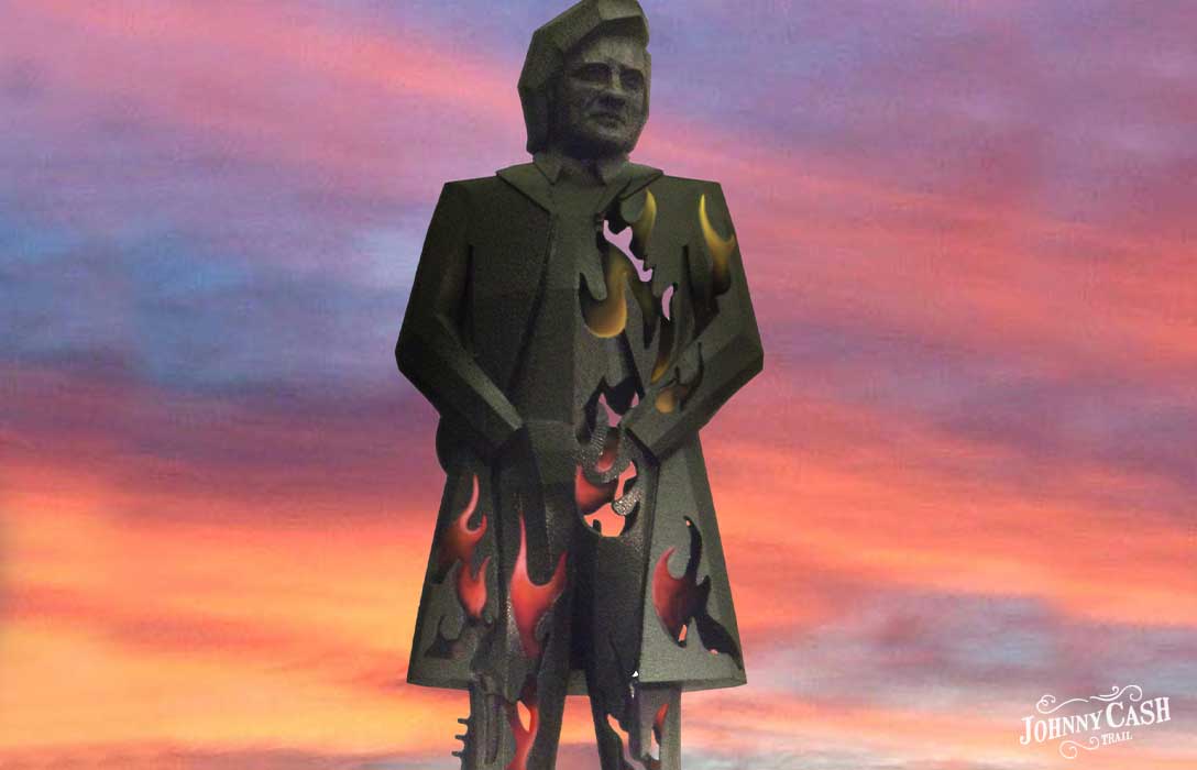 An artist’s rendering of the 50-foot Man in Black sculpture, one of eight public art pieces planned for the Johnny Cash Trail. 